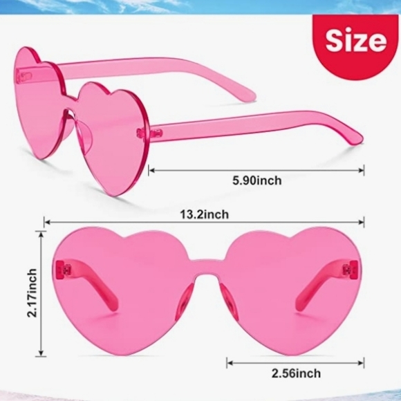 NWOT/Heart Shape Sunglasses Rimless Transparent Heart Glasses Colorful - Picture 3 of 4